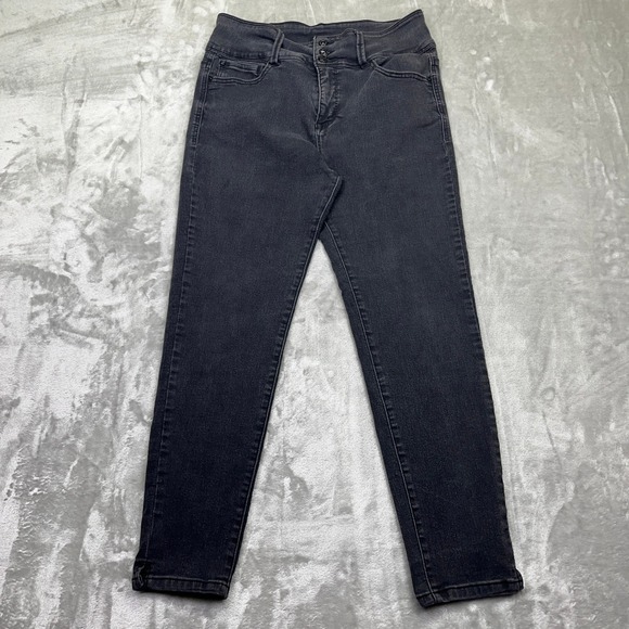 Curve Appeal High Rise Skinny Jeans Black Denim Comfort Stretch‎ Sz 14 Fits 30" - Picture 1 of 9